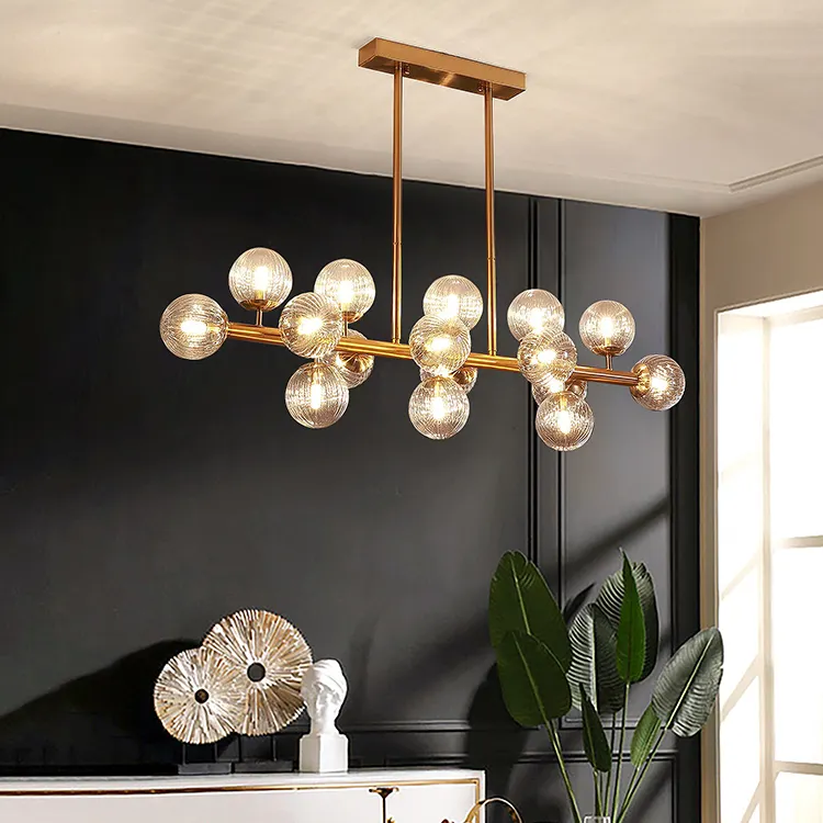 China Supplier Home Living Room Decorative Iron Glass Golden Black G9 E12 Pendant Light