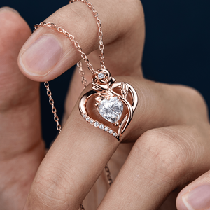Collier pendentif double cœur en moissanite fleur de <span class=keywords><strong>rose</strong></span> romantique, plaqué or 14 carats, chaîne en argent S925, charme diamant VVS, bijoux pour femmes - Product Image 2
