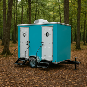 2 Stall Mobile Portable Toilet <b>Trailer</b> with Galvanized Steel Frame Eco-Friendly & Durable Design for Apartment Use - Product Image 1
