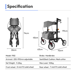 High Quality CE Certified Lightweight Rollator Portable Travel <strong>Walker</strong> Height Adjustable Armrests <strong>Seat</strong> <strong>for</strong> Elderly Home Hospital - Product Image 3