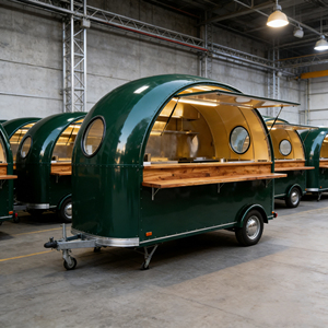 Carrito de Venta Móvil Compacto con Domo Verde y Estructura Resistente para Operaciones de Café y Catering - Product Image 1