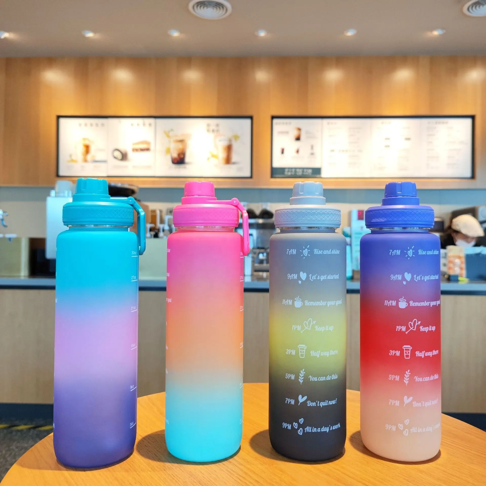 New Product Ideas 2023 1000ml 1L Outdoor Portable Sports Plastic Frosted Gradient Colors Water Bottle Trinkflasche