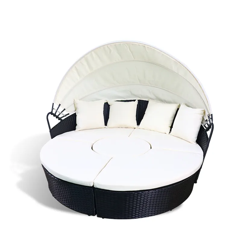 Chaise longue extérieure confortable lit de soleil en rotin meubles en rotin en osier chaise longue ronde en rotin lit de jour