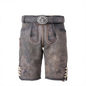 Shorts bavarois en cuir de vachette véritable de qualité supérieure pour hommes, taille mi-haute, écologiques, style Oktoberfest allemand - Product Image 1