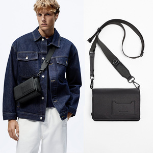 Bolso cruzado de cuero Saffinao negro para hombre, bolsa de mensajero con bandolera lateral, venta al por mayor - Product Image 1