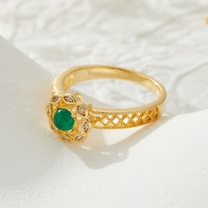 Fashion <b>Rings</b> Flower Shape Blue <b>Turquoise</b> Pave Setting Gold <b>Ring</b> For Women Gift Jewelry - Product Image 4