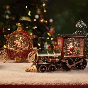 Globe à eau vintage de Noël avec train, bonhomme de neige et sapin à l'intérieur, ornement en résine pour la décoration de la maison pendant les fêtes - Product Image 6