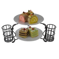 Ensemble de plateaux de service en céramique, de couleur noire, avec support métallique, présentoir pour buffets, 7 pièces