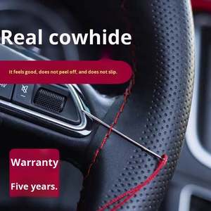 Housse de volant en cuir véritable cousue à la main, toutes saisons, style color-block, antidérapante, absorbant la transpiration, couverture supérieure - Product Image 3