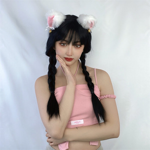<span class=keywords><strong>Perruque</strong></span> synthétique Coolhair, vague lâche, cosplay, anime, couvre-chef, Noël, frange longue, cheveux noirs, double queue de cheval tressée - Product Image 5