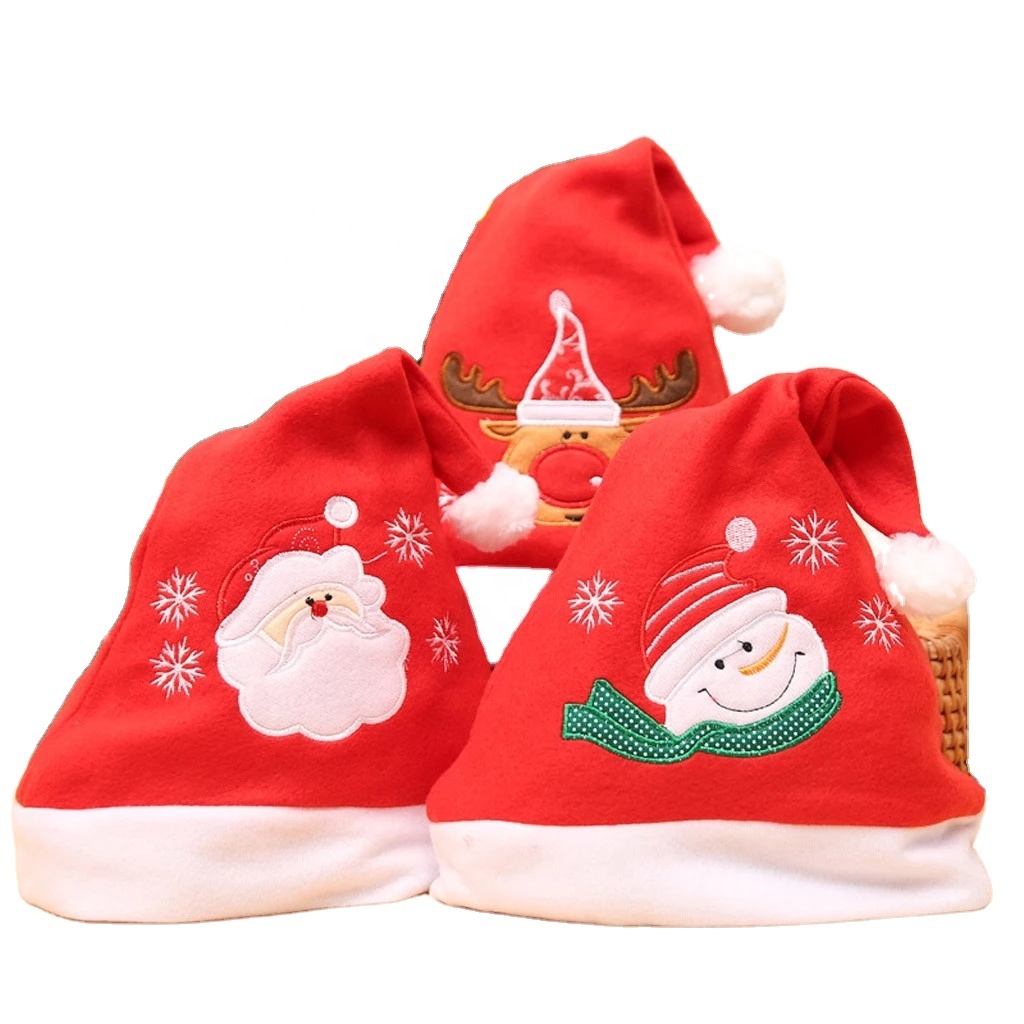 New Year Christmas Hat Cute Ornaments Party Xmas Accessories Non-woven Embroidered Santa Claus Snowman Reindeer Hat