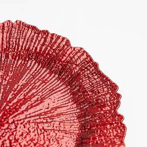 Bunga 13 inci plastik batu karang emas bulat piring pengisi daya hitam massal untuk piring makan malam makanan pernikahan aman - Product Image 4