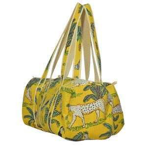 กระเป๋าทรงดัฟเฟิลบล็อกพิมพ์ลายกระเป๋าสะพายไหล่สีเหลืองสำหรับผู้หญิงกระเป๋าถือชายหาดสไตล์โบฮีเมียน - Product Image 4