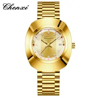 CHENXI 107 Montre de luxe classique pour couple, en alliage d'acier inoxydable doré, analogique à quartz, étanche, lumineuse, tendance