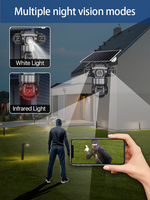 Caméra de sécurité solaire extérieure V380 Pro 3 objectifs 4G avec carte SIM, vision nocturne, détection humaine, sirène intégrée et Cloud Ql29