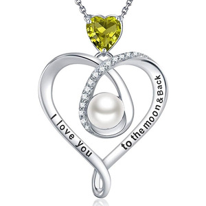 Ciondolo a cuore in argento con perla coltivata e gemma gialla, collana romantica da donna, regalo in argento sterling 925 placcato rodio - Product Image 1
