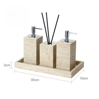 SAIDKOCC Ensemble de salle de bain quatre pièces 9 combinaisons, en marbre naturel et travertin, style vintage, pour articles de toilette vides, kit d'accessoires Wabi Sabi