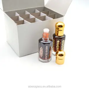 Logo Emas Kustom 3Ml 6Ml 12Ml Cetak Kaca Attar Botol Octagonal Minyak Parfum dengan Tongkat untuk Oud Oil