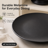 Assiette peu profonde en mélamine noire écologique de 19 cm, incassable, de qualité alimentaire, sans BPA, compatible lave-vaisselle, durable pour restaurants et hôtels