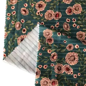 Tissu côtelé élastique en polyester spandex à motif floral imprimé de fleurs colorées personnalisées pour vêtement