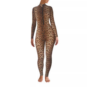 Herbst Neuankömmling Frauen Mode gedruckt O-Ausschnitt vorne Reiß verschluss Bodysuit Club Wear Langarm Jumps uit für Frauen - Product Image 4