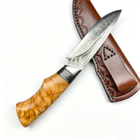 Couteau à lame fixe artisanal en acier Damas VG10 avec manche en bois stabilisé, couteau de chasse avec étui en cuir pour collection