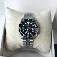 Automatische GMT-Uhr für Herren, Edelstahlarmband, Zeiger, leuchtendes Zifferblatt, Chronograph, 22 mm Band, sportliche mechanische Armbanduhr