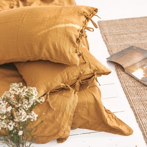 48*74cm 100% Flax Woven Fabric Linen Cushion Cover Edge <b>Striped</b> Linen Pillowcase with Ties for Bed Plain Dyed Customized - Product Image 5
