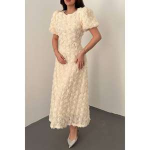 Vestidos de Noche Beige Rosa al por Mayor, Tallas XS-XL, Largos hasta el Suelo, Estilo Princesa, Silueta en A, Corte Imperio, Estampado Floral, Hechos de Poliéster y Chifón - Product Image 2