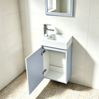 Ensemble de meuble-lavabo mural compact gris en MDF avec vasque en céramique et miroir assorti pour petite salle de bain