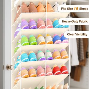 Over The Door Shoe Organizer 20 Pockets Beige Hanging <b>Storage</b> <b>Rack</b> For Closet Shoes - Product Image 5
