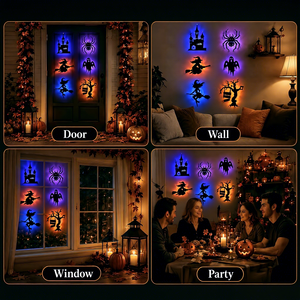 Autocollants muraux LED silhouettes d'Halloween, décorations alimentées par piles, lot de 8 à 48, style moderne et minimaliste - Product Image 3