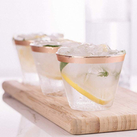 Vasos de plástico con borde dorado y plateado de 9oz, copas de vino elegantes desechables para bodas y fiestas