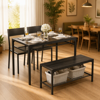 Ensemble de table à manger noire moderne avec 2 chaises et banc de rangement, structure en métal, meubles de cuisine et de salle à manger pour la maison et l'appartement