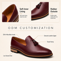 Mocassins en cuir bordeaux à pampilles pour hommes, vente en gros directe usine, semelle en bois respirante, chaussures décontractées pour le quotidien