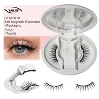 Lot de cils magnétiques 3D réutilisables en PBT, courbure C et D, sans colle, avec pince à cils, personnalisable avec logo privé