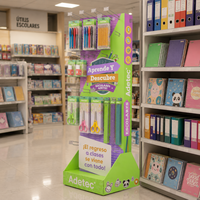 Étagère de présentation au sol moderne, rotative, pliable, portable, en carton durable, avec éclairage LED, pour la vente au détail de jouets et de papeterie