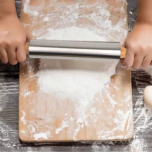 Rouleau à pâtisserie en acier inoxydable antiadhésif pour biscuits, pâtes <span class=keywords><strong>et</strong></span> pizzas, avec manche en <span class=keywords><strong>bois</strong></span> - Product Image 6