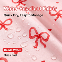 Rideau de douche mignon avec nœud papillon rouge, fond rose, mini rideau de bain en tissu avec cœurs blancs et rouges, rideau de salle de bain résistant à l'eau