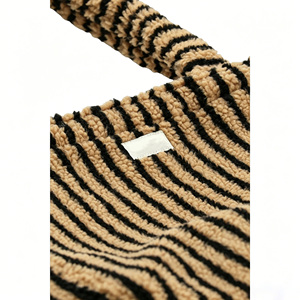 Women's Custom Brown Sherpa Tote Bag with Fluffy Teddy Crossbody Striped Fashionable Fur Winter Plush Texture Bag for Girls Lady - Product Image 3
