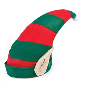 精灵帽子绿色红色条纹和耳朵新奇圣诞配件可爱的派对节日圣诞帽
