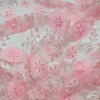 Tissu en dentelle brodée de perles florales roses, maille en tulle, textile pour robe et vêtements de mariage
