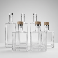 Bouteille en verre super flint carrée de 500 ml, 700 ml, 750 ml avec bouchon plat pour l'emballage de vin, gin, vodka, tequila – Vente en gros