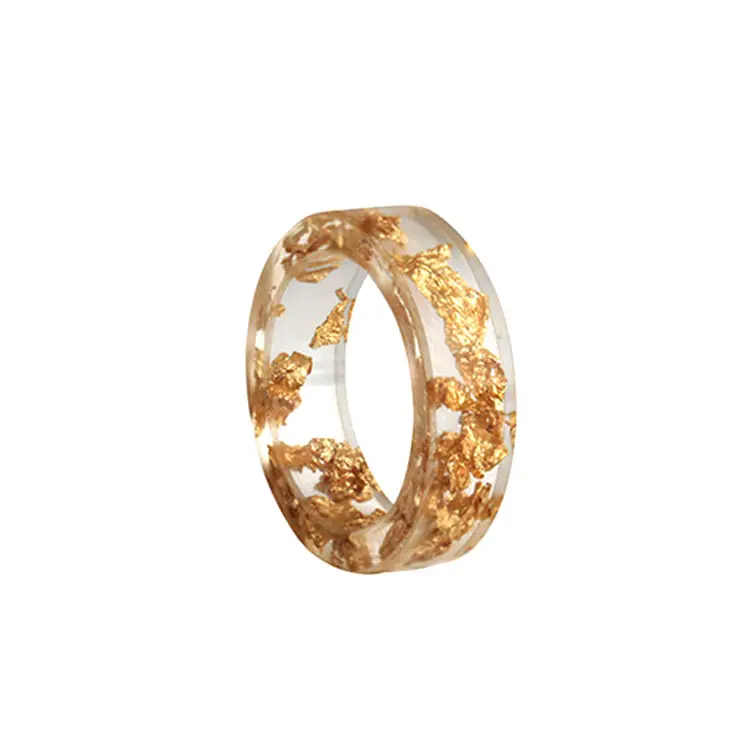 Delicate Gold Foil Transparent Finger Ring Resin Made Silver Foil Cocktail Ring for Women and Girls Size #16 to 19