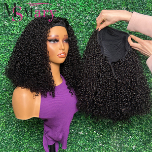 Peluca con diadema SDD de doble trama, cabello humano virgen brasileño, densidad completa, rizado estilo pixie, pelucas económicas sin encaje, media peluca. - Product Image 1