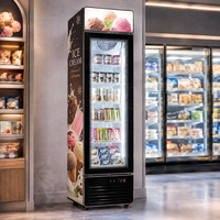 Congélateur vertical commercial mince à porte vitrée simple pour la présentation de glaces en magasin de proximité