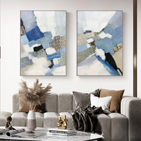 Nouvelle conception JZ Arts, peinture à l'huile abstraite moderne faite à la main, paysage, toile, décoration de salon, 2 tableaux encadrés, originaux