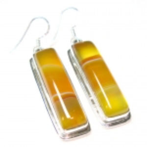 Pendientes largos de una piedra hechos a mano de plata de ley pura de Calcedonia de colores naturales para mujer - Product Image 5