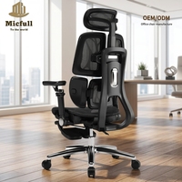 Chaise de bureau ergonomique moderne en maille, dossier noir, accoudoirs réglables 6D, appui-tête 4D, soutien lombaire flottant 3 zones et repose-pieds