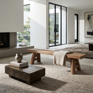 Este taburete bajo rústico de 60 cm, bellamente elaborado con madera maciza, es perfecto para añadir un toque de estilo campestre encantador. - Product Image 5